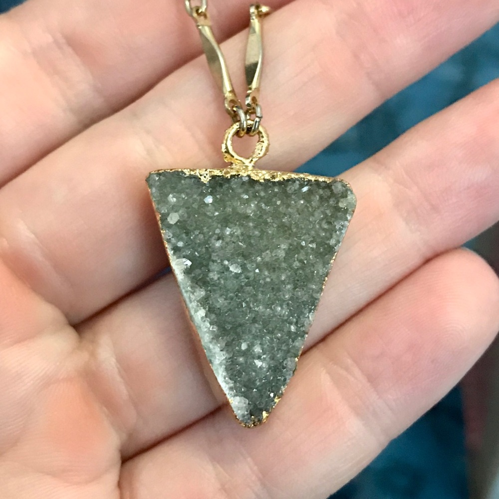 Raw Druzy Style Triangle Pendant Necklace - Picture 2 of 3